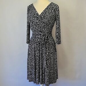 WHBM Faux Wrap Dress Black w/ White Polka Dot Size 8